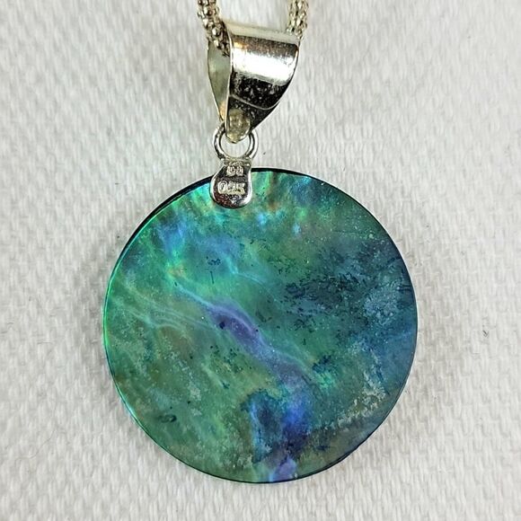 Silver Abalone Spiral Necklace – Sterling Silver – Coin Shape Shell - Picture 4 of 7